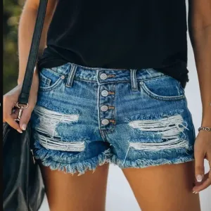 Summer Women High Waist Rick Denim Shorts
