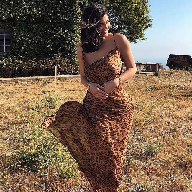 Women Fashion Sexy Summer Leopard Spaghetti Strap Dress