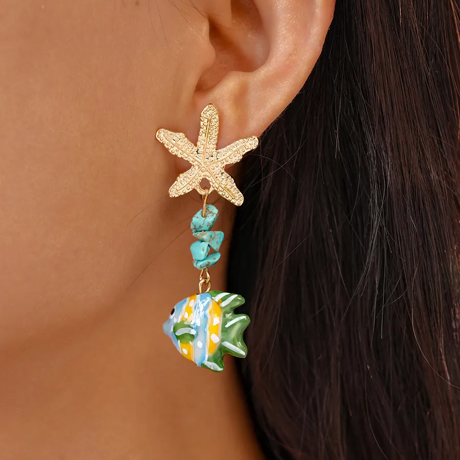 Vacation Glaze Starfish Fish Ocean Earrings