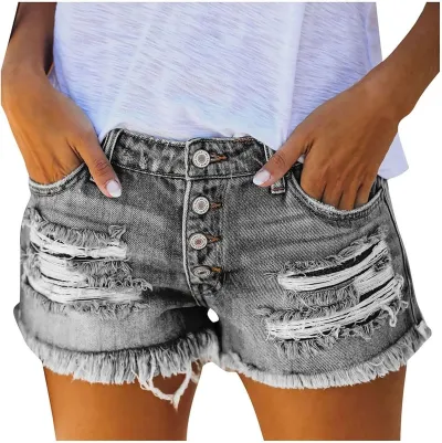 Summer Women Fashion Rhole Low Waist Denim Shorts