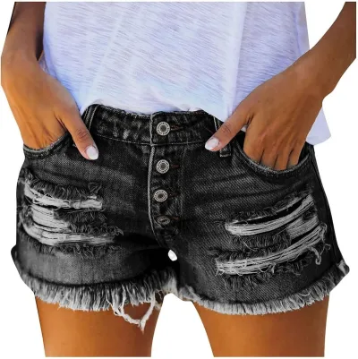 Summer Women Fashion Rhole Low Waist Denim Shorts