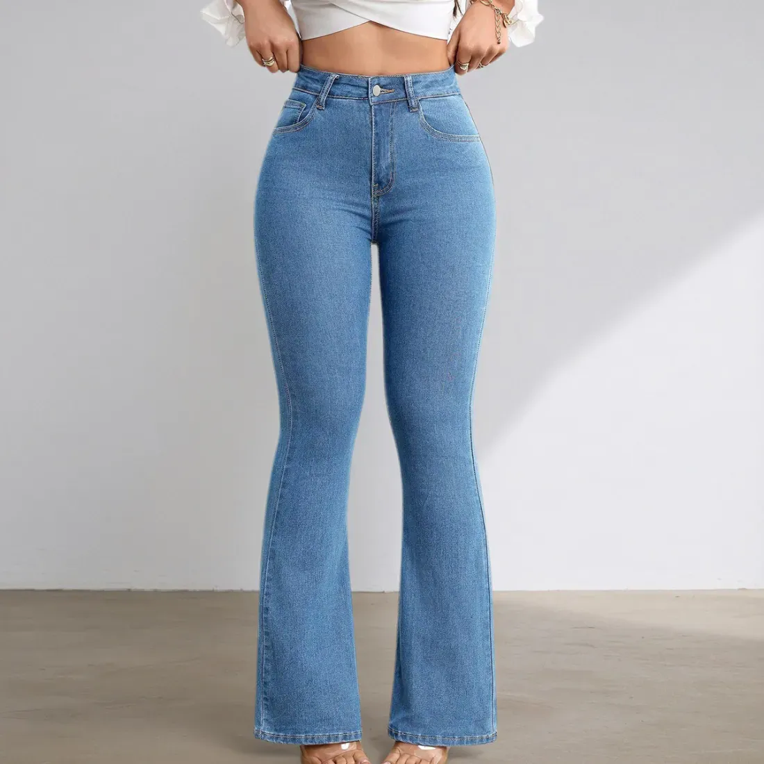 Women Stretch High Waist Flared Jeans