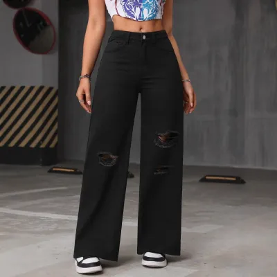 Women Casual Loose Rick Denim Wide-Leg Pants