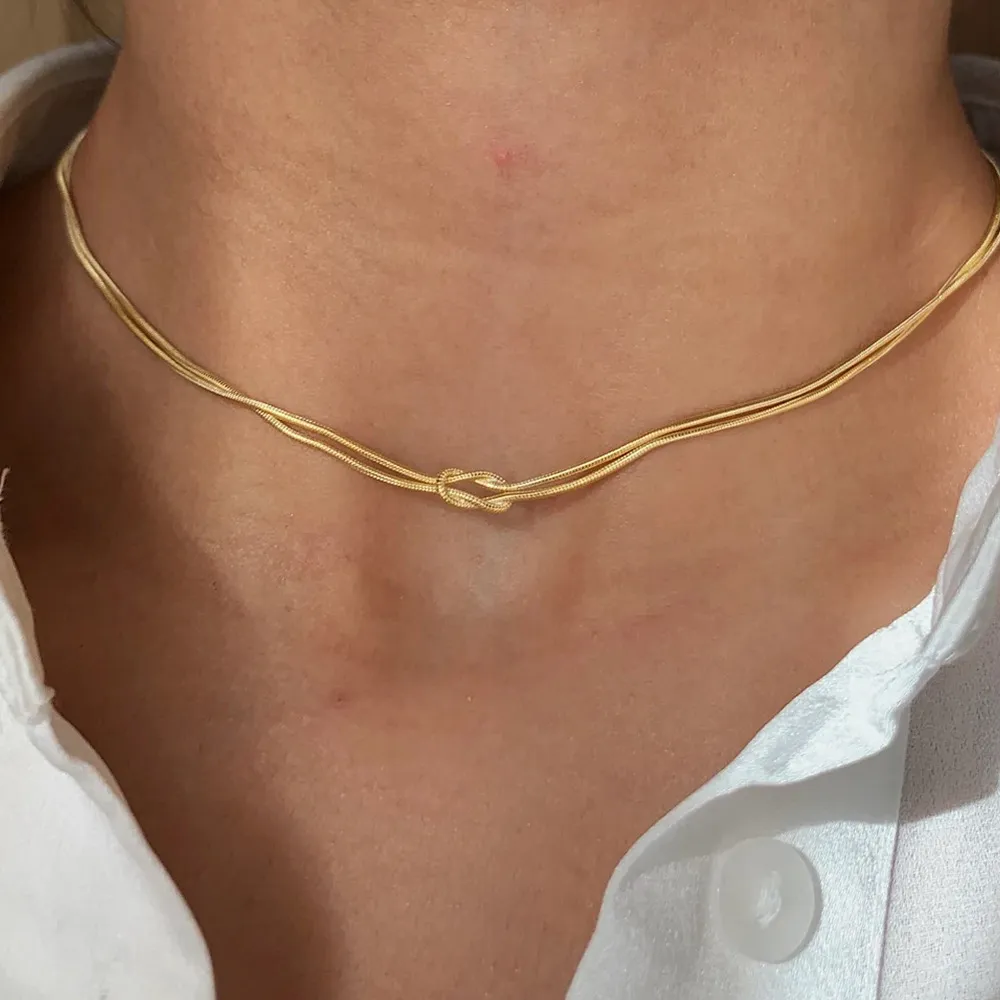 Women Fashion Simple Knot Round Snake Chain 316L Stainless Steel Necklace