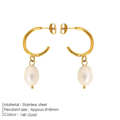 Women Fashion Baroque Pearl 316lstainless Steel Earrings