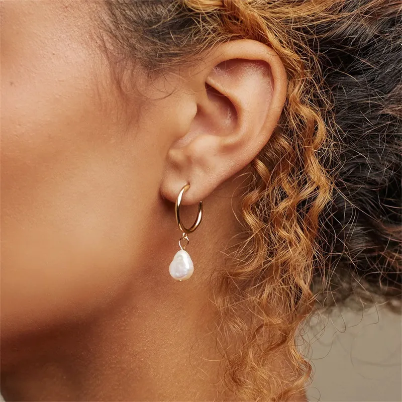 Women Fashion Baroque Pearl 316lstainless Steel Earrings