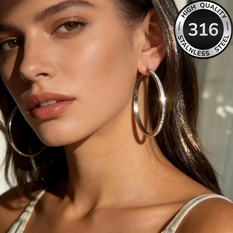 Women Fashion Rhinestone 316L Stainless Steel Hoop Earrings