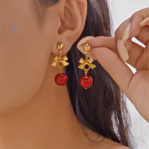 Christmas Women Fashion Elegant Bow Tassel Bell Earrings