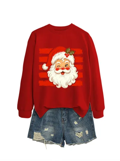 Christmas Women Fashion Autumn And Winter Santa Clausprinted Round Neck Long-Sleeve Sweatshirt