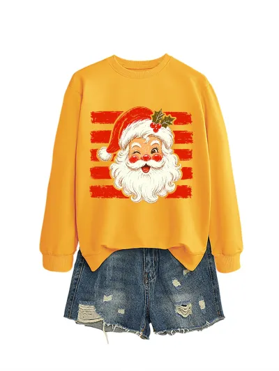 Christmas Women Fashion Autumn And Winter Santa Clausprinted Round Neck Long-Sleeve Sweatshirt