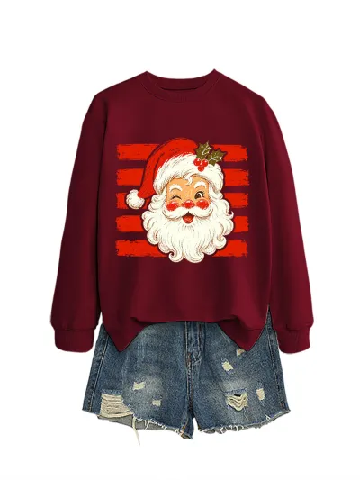 Christmas Women Fashion Autumn And Winter Santa Clausprinted Round Neck Long-Sleeve Sweatshirt