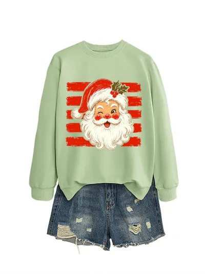 Christmas Women Fashion Autumn And Winter Santa Clausprinted Round Neck Long-Sleeve Sweatshirt
