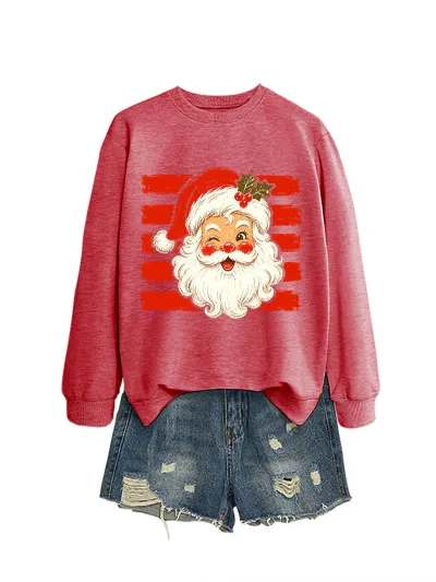 Christmas Women Fashion Autumn And Winter Santa Clausprinted Round Neck Long-Sleeve Sweatshirt