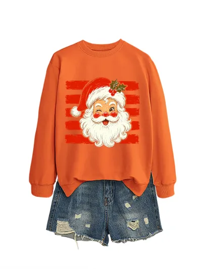 Christmas Women Fashion Autumn And Winter Santa Clausprinted Round Neck Long-Sleeve Sweatshirt