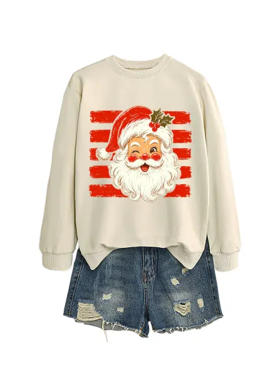 Christmas Women Fashion Autumn And Winter Santa Clausprinted Round Neck Long-Sleeve Sweatshirt
