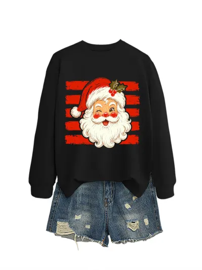 Christmas Women Fashion Autumn And Winter Santa Clausprinted Round Neck Long-Sleeve Sweatshirt