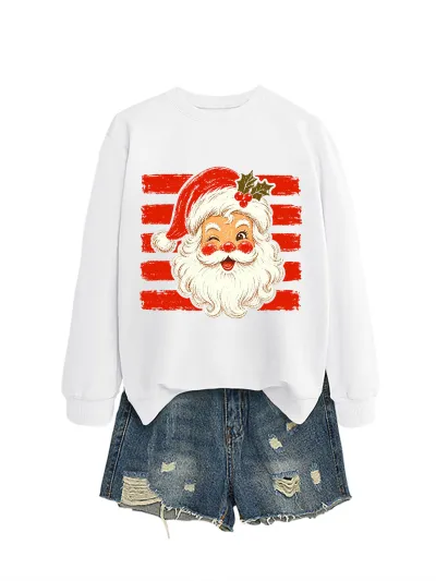 Christmas Women Fashion Autumn And Winter Santa Clausprinted Round Neck Long-Sleeve Sweatshirt