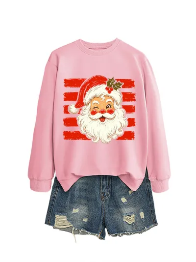 Christmas Women Fashion Autumn And Winter Santa Clausprinted Round Neck Long-Sleeve Sweatshirt