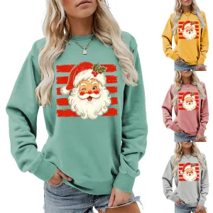 Christmas Women Fashion Autumn And Winter Santa Clausprinted Round Neck Long-Sleeve Sweatshirt