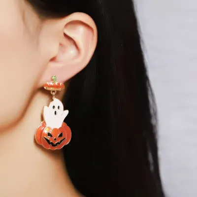 Halloween Women'S Fashion Pumpkin Head Ghost Pendant Earrings