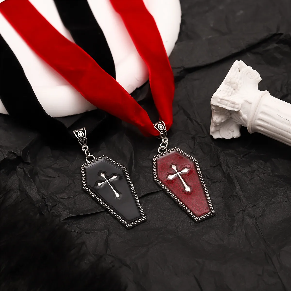 Halloween Gothic Big Coffin Cross Pendant Necklace