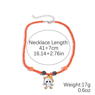 Halloween Women Fashion Pumpkin Ghost Bat Pendant Rice Beads Necklace