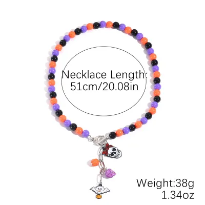 Halloween Women Fashion Pumpkin Ghost Bat Pendant Rice Beads Necklace