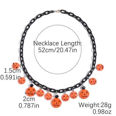 Halloween Women Fashion Pumpkin Ghost Bat Pendant Rice Beads Necklace