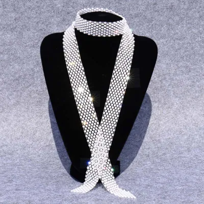 Women Fashion Fishing Net Rhinestone Hollow Scarf
