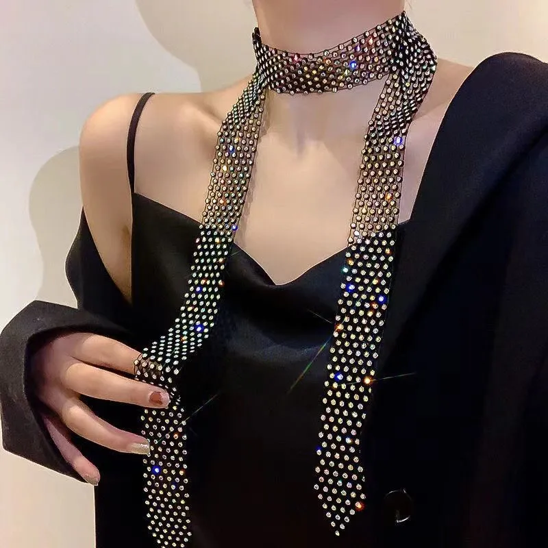 Women Fashion Fishing Net Rhinestone Hollow Scarf