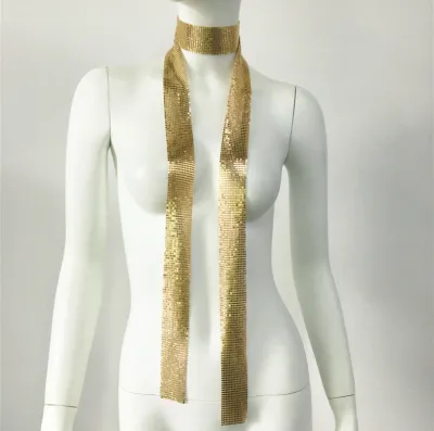 Women Fashion Solid Color Metal Sequin Stitching Punk Style Scarf