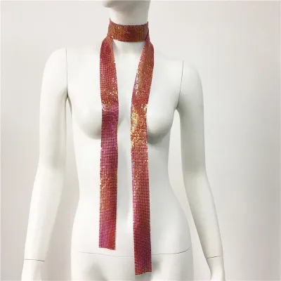 Women Fashion Solid Color Metal Sequin Stitching Punk Style Scarf