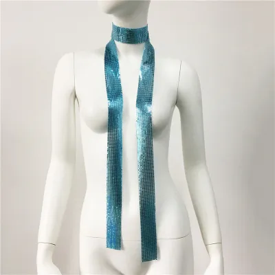 Women Fashion Solid Color Metal Sequin Stitching Punk Style Scarf