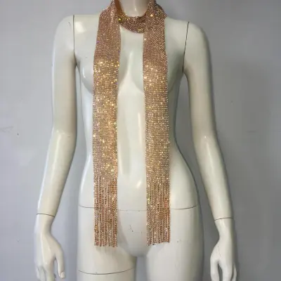 Women Fashion Sequins High Tassel Metal Party Scarf