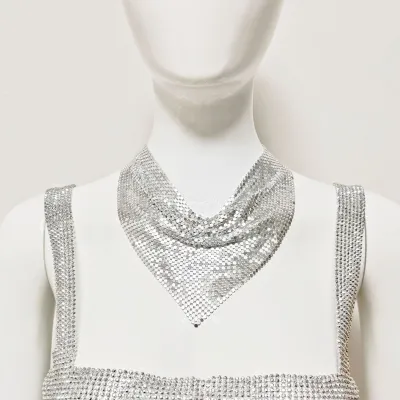 Women Fashion Solid Color Triangle Metal Sequins Scarf