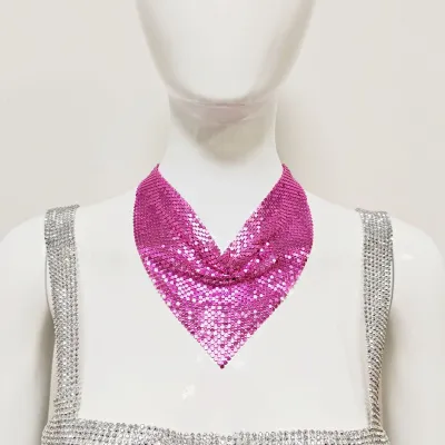 Women Fashion Solid Color Triangle Metal Sequins Scarf