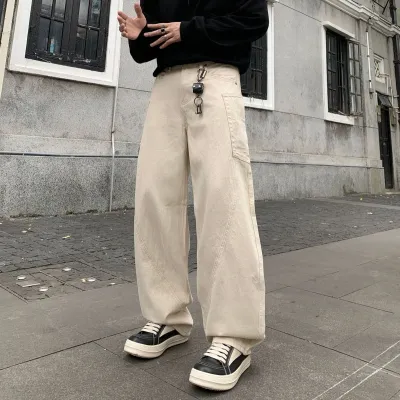 Men'S Fashion Casual Spring And Autumn Solid Color Wide Leg Loose Straight Jeans