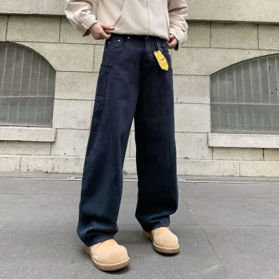 Men'S Fashion Casual Spring And Autumn Solid Color Wide Leg Loose Straight Jeans
