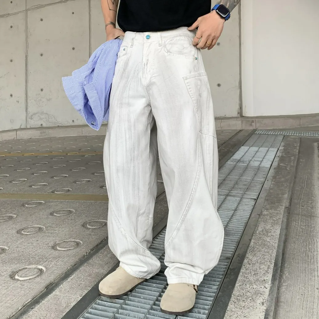 Men'S Fashion Casual Spring And Autumn Solid Color Wide Leg Loose Straight Jeans