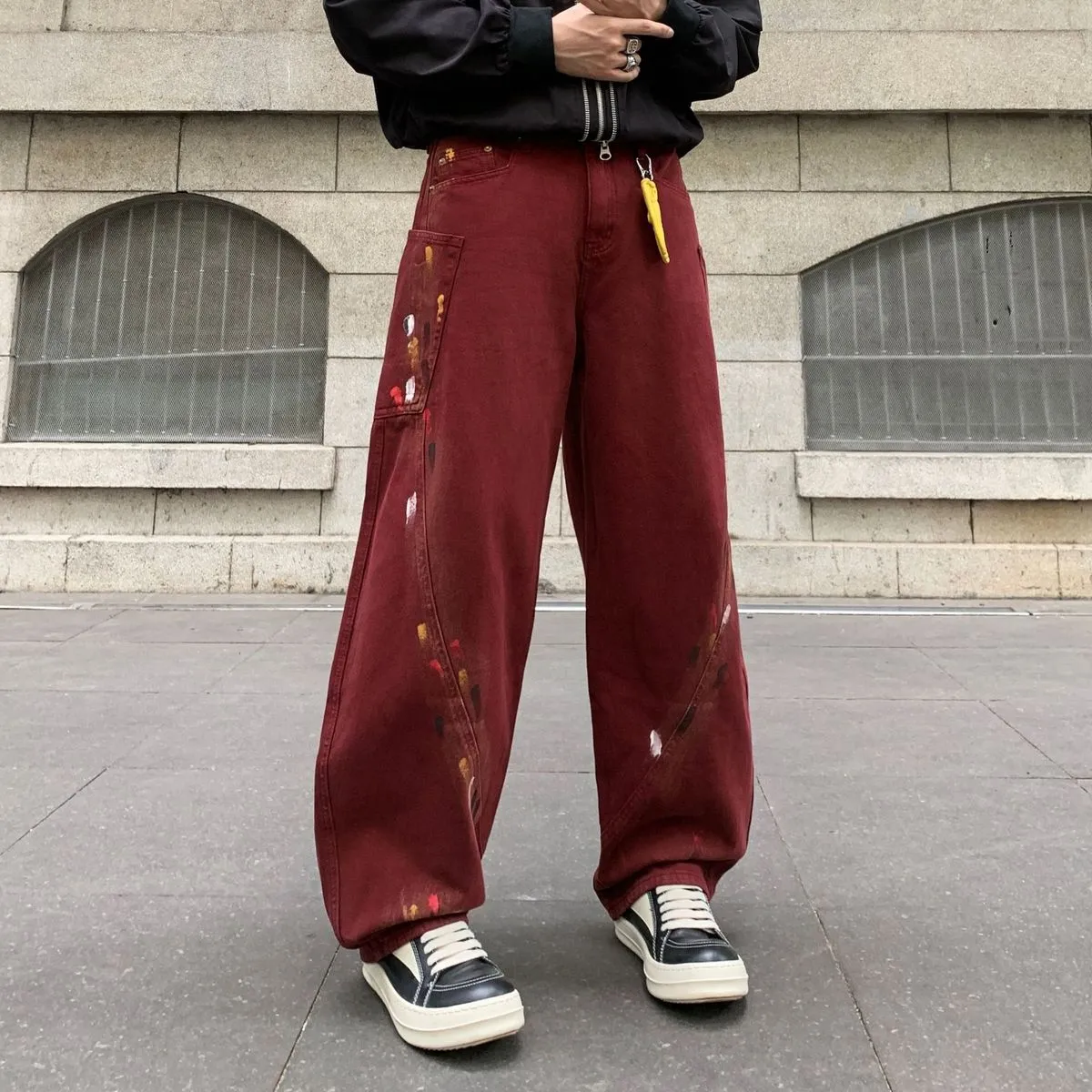 Men Fashion Casual Splash Ink Hand-Painted Wide Leg Jeans