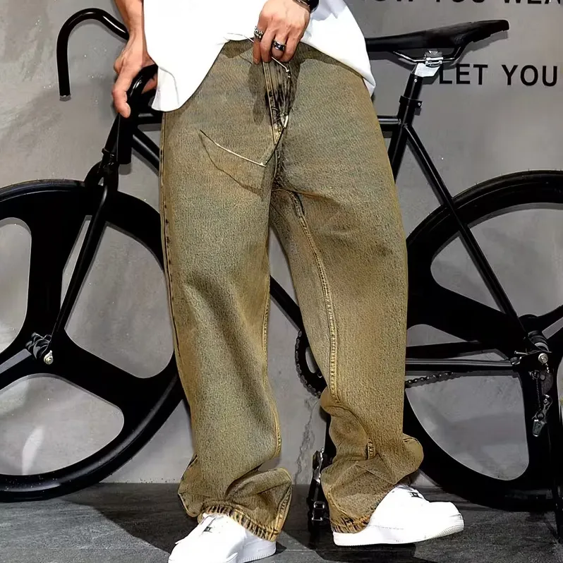 Men'S Fashion Casual Retro Old Wide Leg Jeans