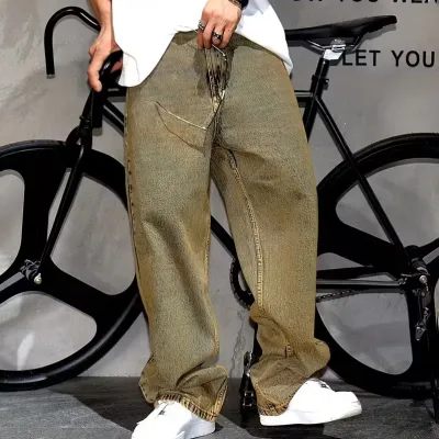 Men'S Fashion Casual Retro Old Wide Leg Jeans