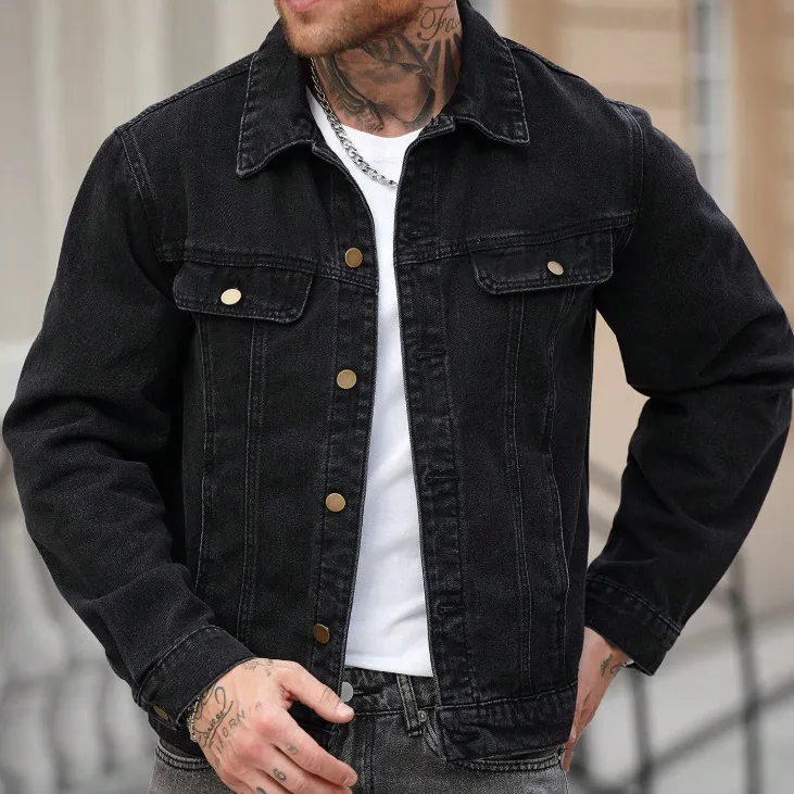 Men'S Fashion Casual Autumn Lapel Long-Sleeve Denim Jacket