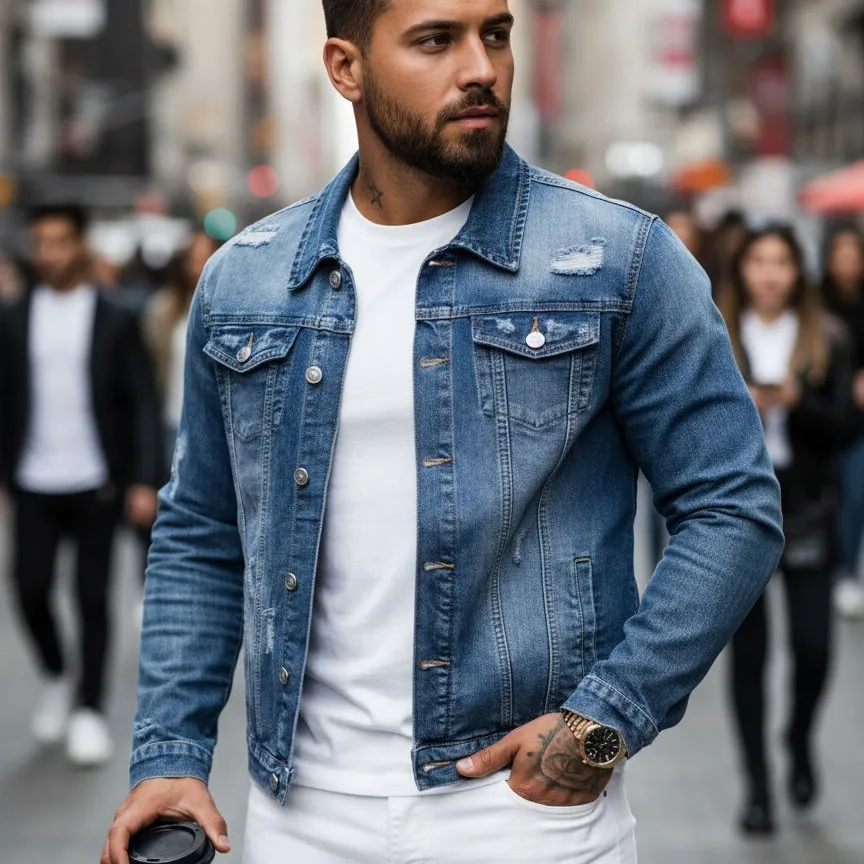 Men'S Fashion Casual Autumn Lapel Long-Sleeve Slim Fit Denim Jacket