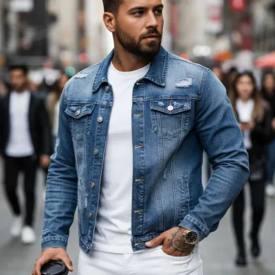 Men'S Fashion Casual Autumn Lapel Long-Sleeve Slim Fit Denim Jacket