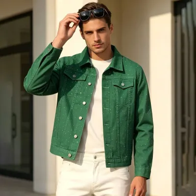 Men'S Fashion Casual Autumn Rhinestone Lapel Long-Sleeve Denim Jacket