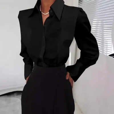 Autumn Women Fashion Solid Color Lapel Long Sleeve Shirt
