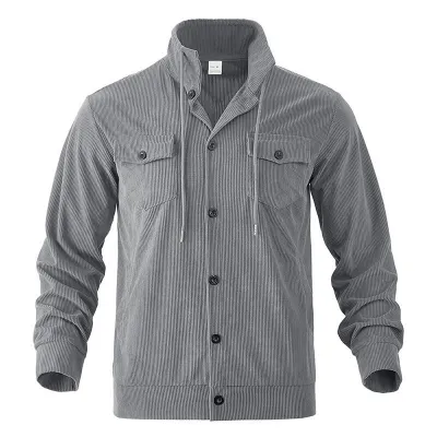 Men'S Fashion Casual Autumn And Winter Solid Color Corduroy Pocket Long Sleeve Loose Coat
