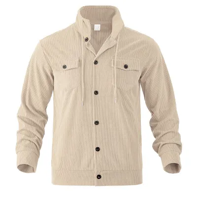 Men'S Fashion Casual Autumn And Winter Solid Color Corduroy Pocket Long Sleeve Loose Coat