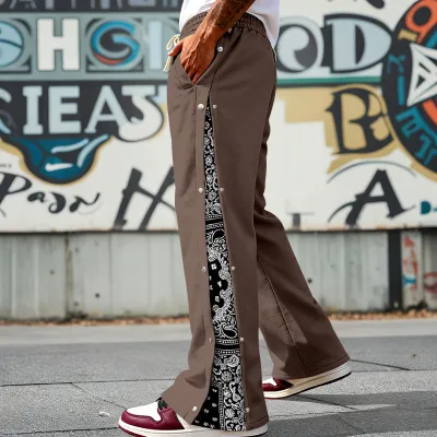Men'S Fashion Casual Autumn Hip-Hop Stitching Cashew Flower Printed Straight Pants